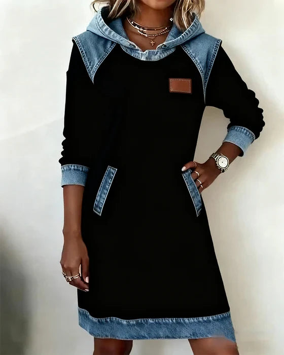 Lunariae – Contrast Hooded Casual Dress