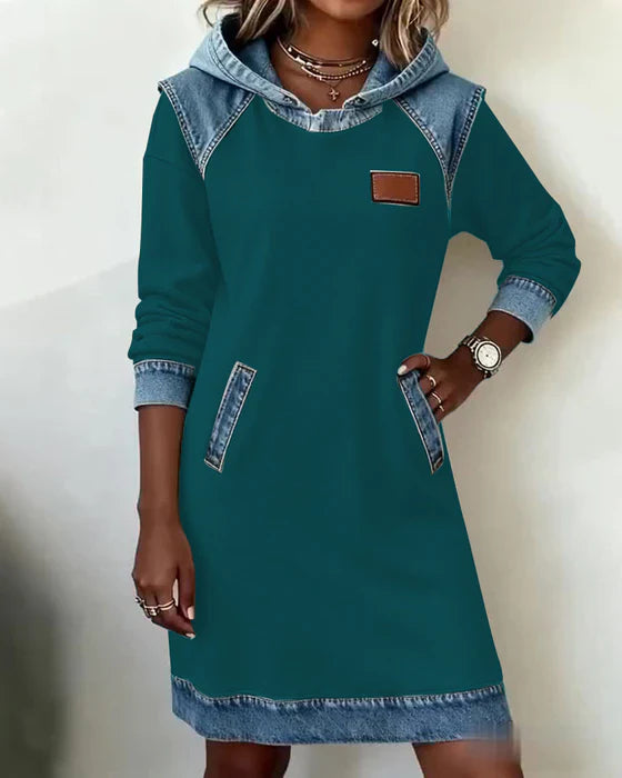 Lunariae – Contrast Hooded Casual Dress