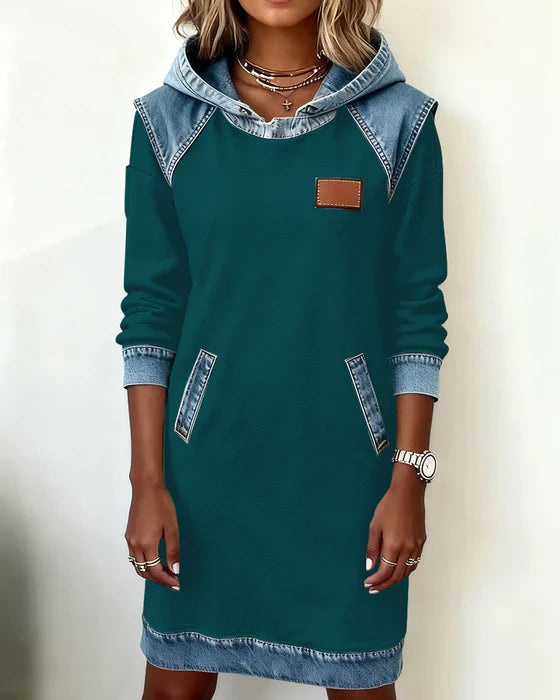 Lunariae – Contrast Hooded Casual Dress