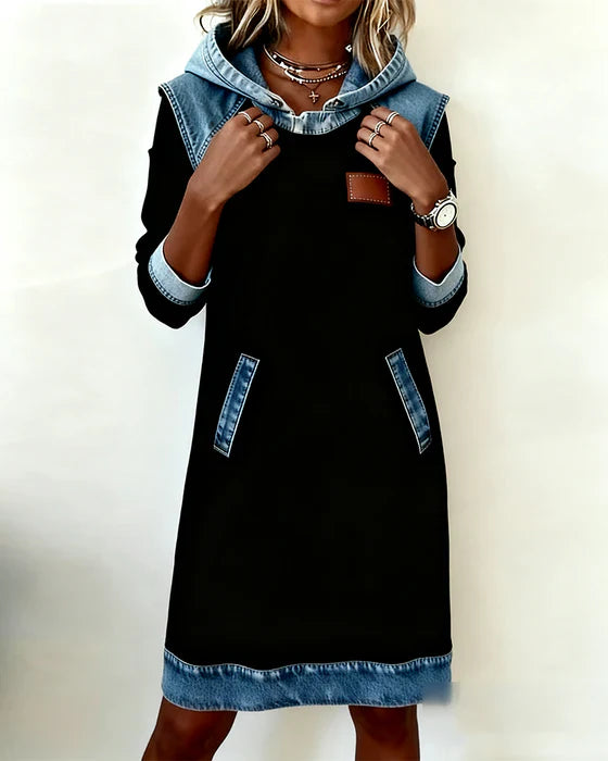 Lunariae – Contrast Hooded Casual Dress