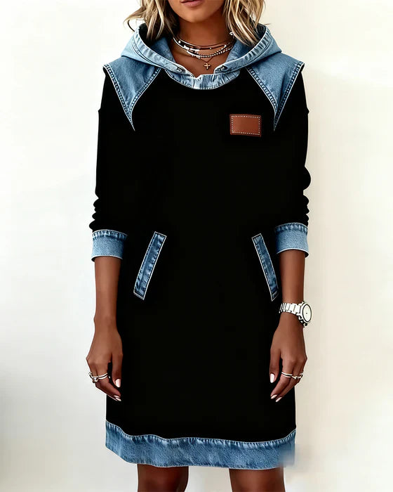 Lunariae – Contrast Hooded Casual Dress
