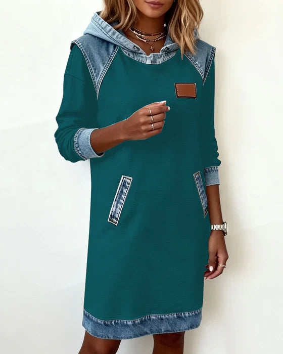 Lunariae – Contrast Hooded Casual Dress