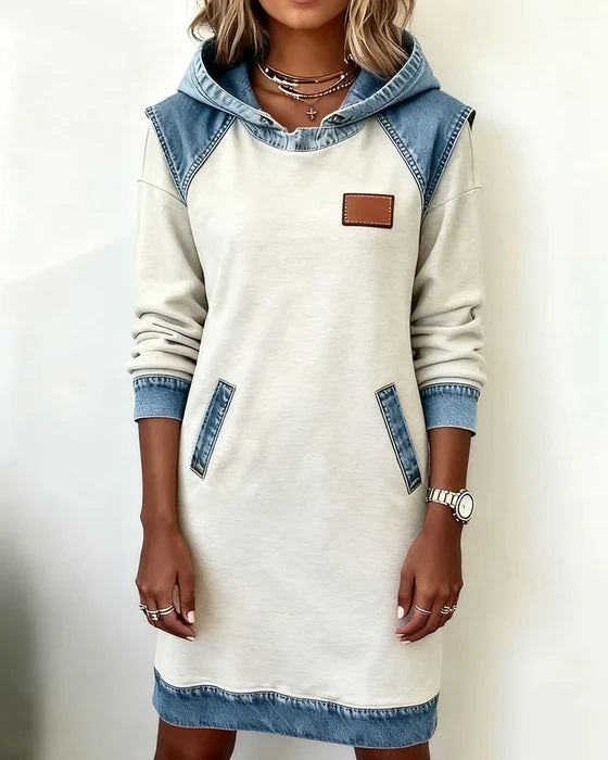 Lunariae – Contrast Hooded Casual Dress