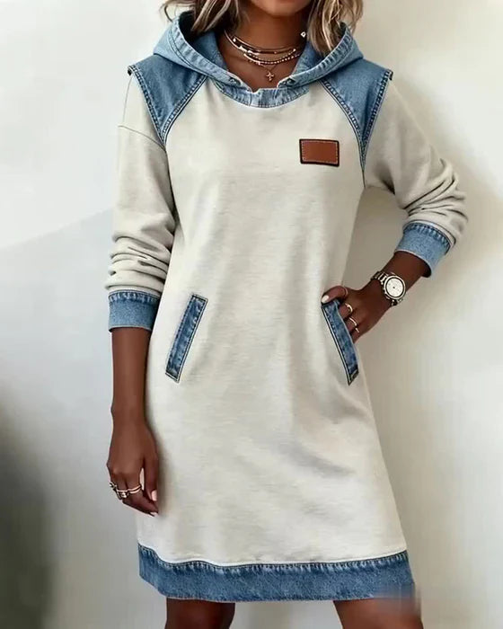 Lunariae – Contrast Hooded Casual Dress