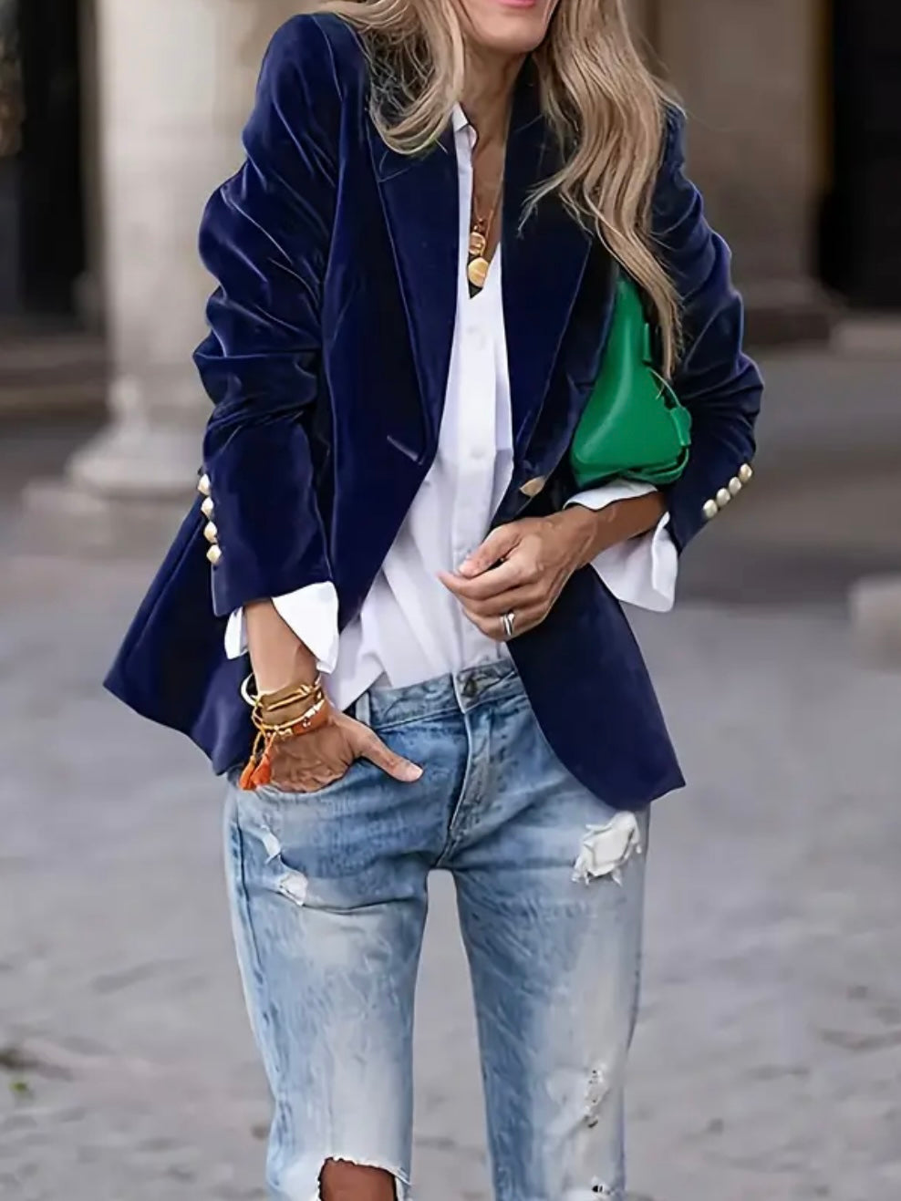 Julie | Velvet Blazer - Midnight Navy