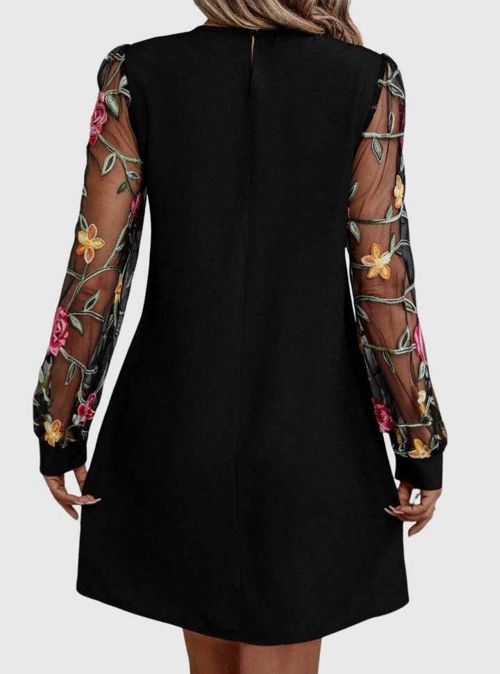 Ellis | Women's Dress with Plunging Neckline and Sheer Sleeves
