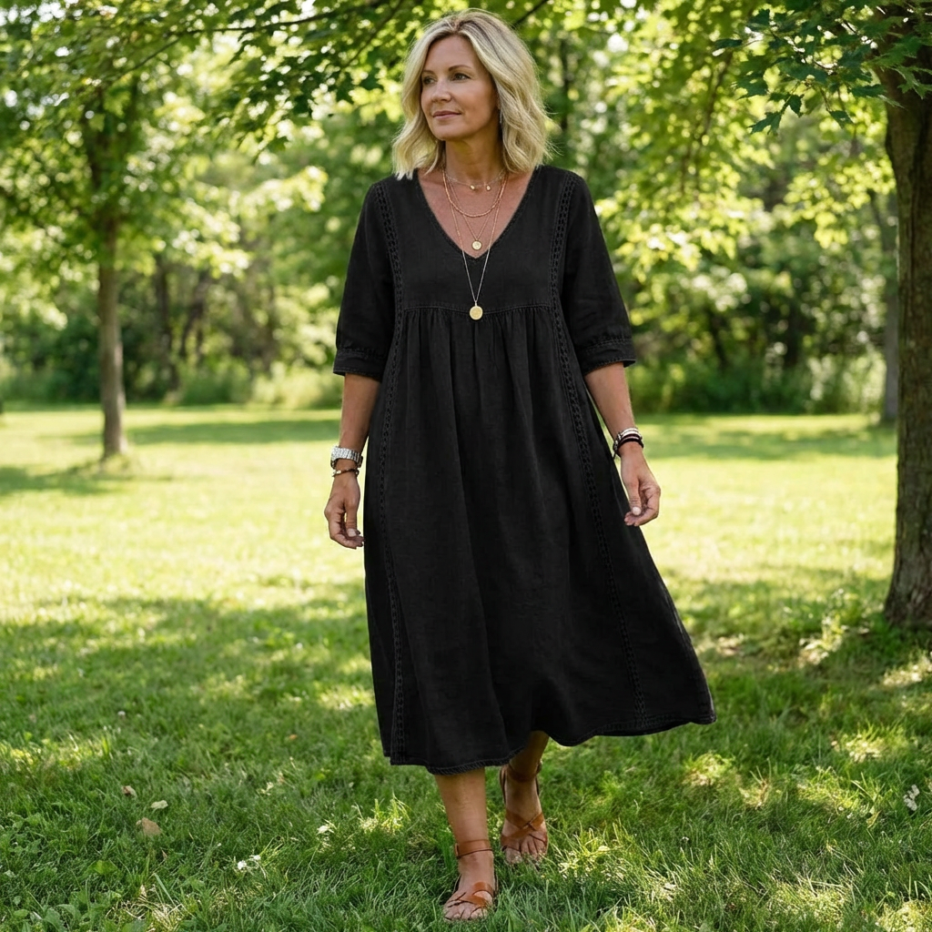 Casual Lace Trim Relaxed Dress — Lightweight & Easy to Wear