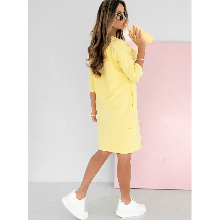Lieka – Round Neck Dress with 3/4 Sleeves and Pockets